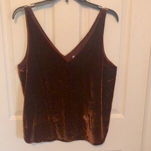 LOFT Amber Brown Crushed Velvet V-Neck Swingline Shell Petite Medium